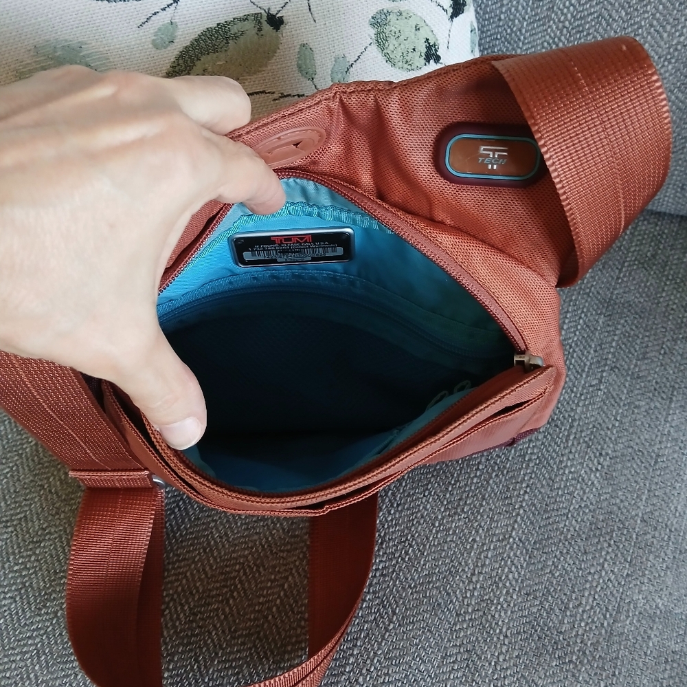 Tumi T-Tech Nylon McKenna Crossbody Bag in Burnt Orange. 5132CND - Picture 9 of 11